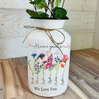 Personalized Family Garden Vase With Grandkids Name and Birth Month Flower For Mother's Day