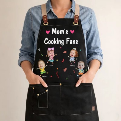 Custom Mom's Kitchen Crew Apron Featuring Kids Cartoon Mother's Day Gift