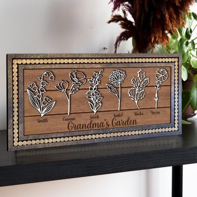 Custom Grandma's Garden Birth Month Flower Frame With Grandkids Names For Mother's Day