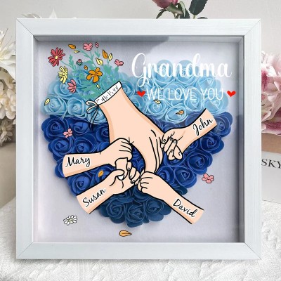 Personalized Holding Hands Flower Shadow Box With Names For Mother's Day