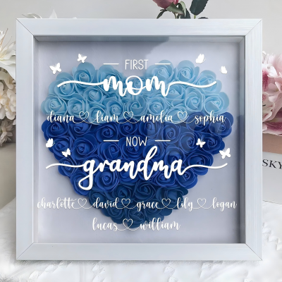 Personalized First Mom Now Grandma Flower Shadow Box