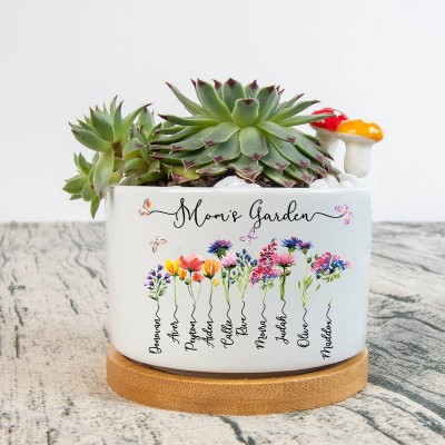 Custom Birth Month Flower Plant Pot Mom's Garden Plant Pot