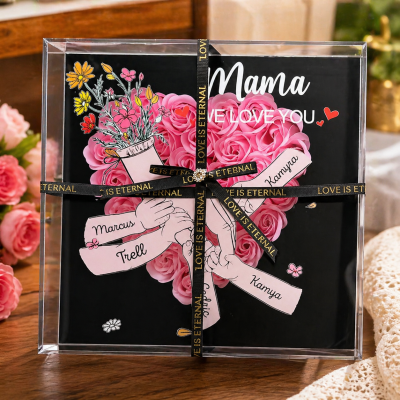 Personalized Holding Hands Flower Shadow Box With LED Light
