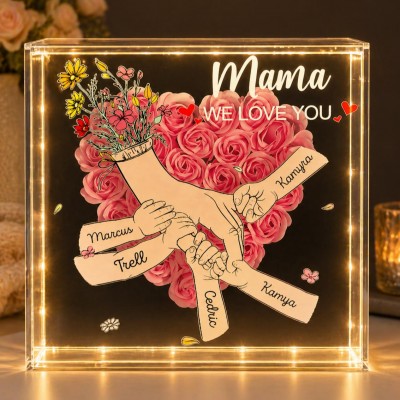 Personalized Holding Hands Flower Shadow Box With LED Light