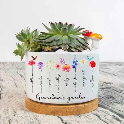 Custom Birth Month Flower Plant Pot Grandma's Garden Plant Pot