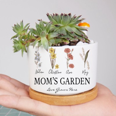 Custom Birth Month Flower Plant Pot Grandma's Garden Plant Pot