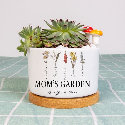 Custom Birth Month Flower Plant Pot MOM'S GARDEN Plant Pot
