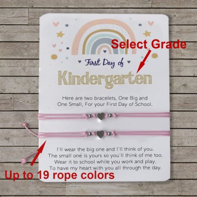 First Day of Kindergarten School Bracelet Matching Bracelets Heart Bracelets