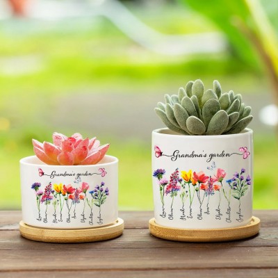 Custom Birth Month Flower Plant Pot Mom's Garden Plant Pot