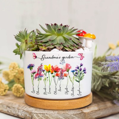 Custom Birth Month Flower Plant Pot Mom's Garden Plant Pot