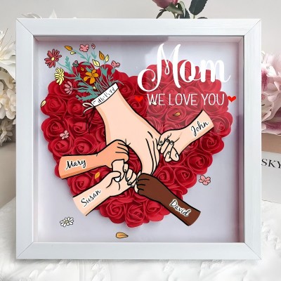 Personalized Multiracial Family LED Lighted Flower Shadow Box For Mother's Day