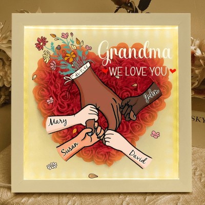 Personalized Multiracial Family LED Lighted Flower Shadow Box For Mother's Day