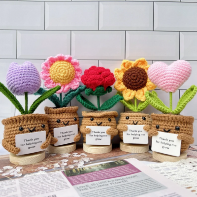 Custom Cute Handmade Crochet Thank You for Helping Me Grow Pot Gift Set