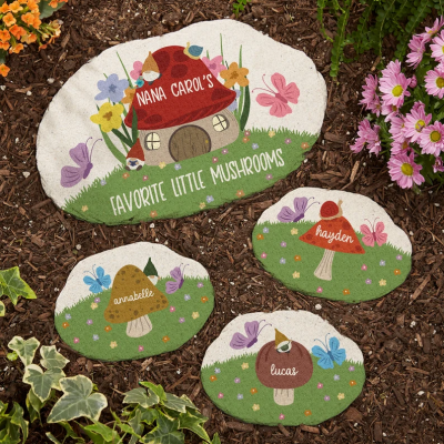 Personalized Mushroom Family Garden Stone with Names For Mother's Day