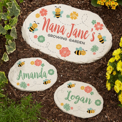 Personalized Grandma's Bee Happy Garden Stone with Names For Mother's Day