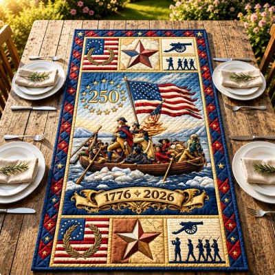 Patriotic Americana Quilted Table Runner for America 250th Anniversary Dining Room Decor