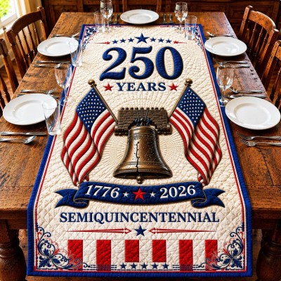 Patriotic Americana Quilted Table Runner for America 250th Anniversary Dining Room Decor