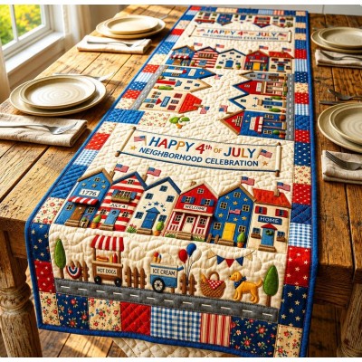 Patriotic Americana Quilted Table Runner for America 250th Anniversary Dining Room Decor