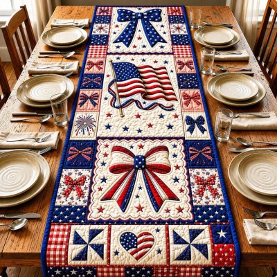 Patriotic Americana Quilted Table Runner for America 250th Anniversary Dining Room Decor