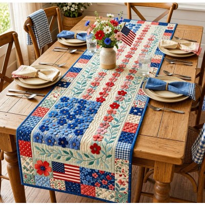 Patriotic Americana Quilted Table Runner for America 250th Anniversary Dining Room Decor