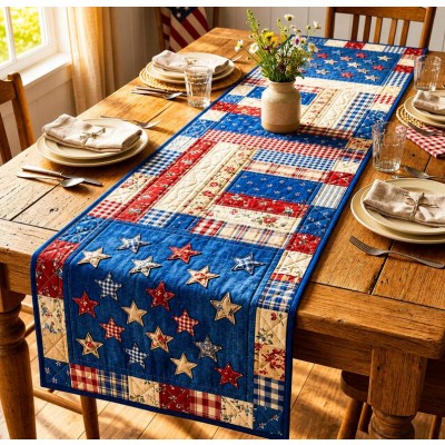 Patriotic Americana Quilted Table Runner for America 250th Anniversary Dining Room Decor