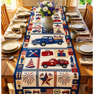 Patriotic Americana Quilted Table Runner for America 250th Anniversary Dining Room Decor