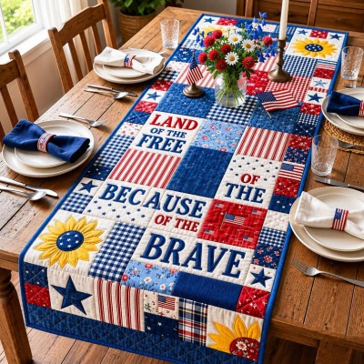 Patriotic Americana Quilted Table Runner for America 250th Anniversary Dining Room Decor