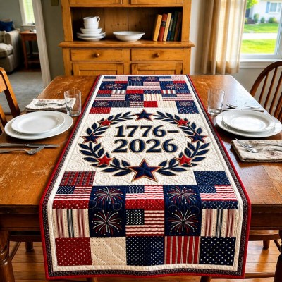 Patriotic Americana Quilted Table Runner for America 250th Anniversary Dining Room Decor