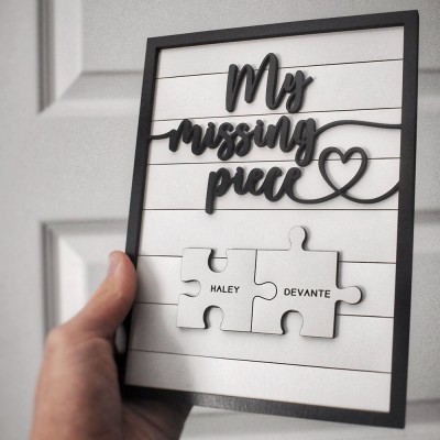 Personalized My Missing Piece Couple Wooden Sign Valentine's Day Anniversary Gift For Couple