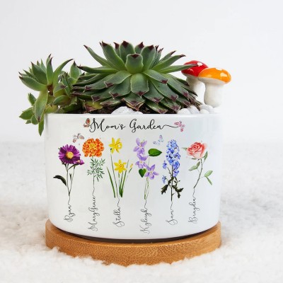 Custom Birth Month Flower Plant Pot Mom's Garden Plant Pot