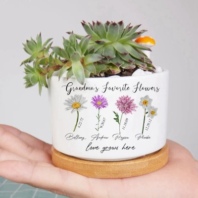 Custom Birth Month Flower Plant Pot Grandma's Garden Plant Pot