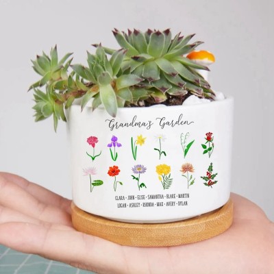 Custom Birth Month Flower Plant Pot Grandma's Garden Plant Pot