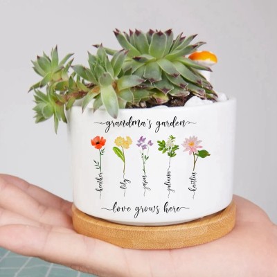 Custom Birth Month Flower Plant Pot Grandma's Garden Plant Pot