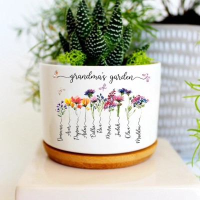 Custom Birth Month Flower Plant Pot Grandma's Garden Plant Pot