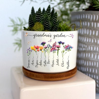 Custom Birth Month Flower Plant Pot Grandma's Garden Plant Pot