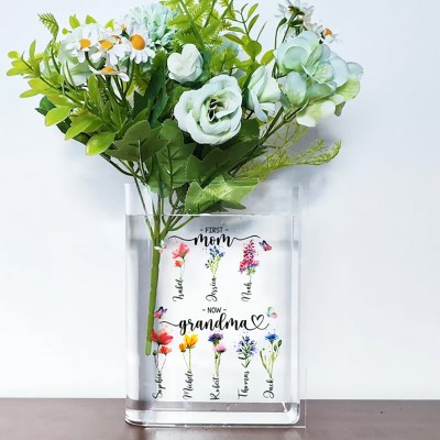 Personalized Grandma's Garden Acrylic Book Flower Vase With Kids Names For Mother's Day
