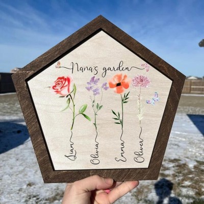 Personalized Grandma's Garden Frame Sign With Grandchildren Names and Birth Flower For Mother's Day Gift