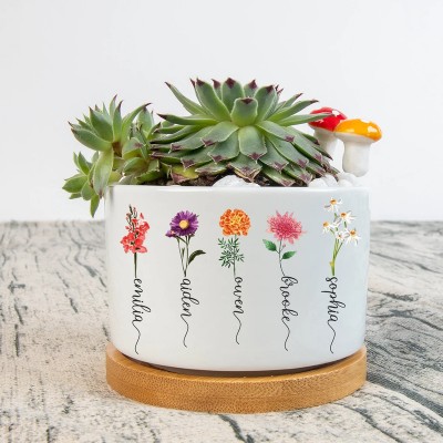 Custom Birth Month Flower Plant Pot Grandma's Garden Plant Pot