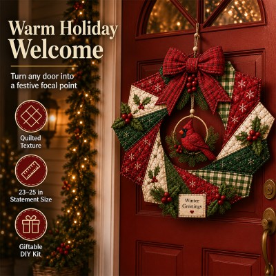 Christmas Fabric Wreath DIY Kit, Beginner-Friendly Holiday Sewing Craft Kit, Handmade Christmas Door Decor, Crafter Christmas Gifts
