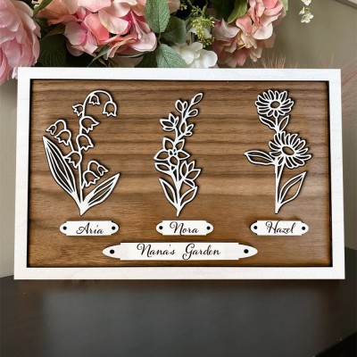 Custom Grandma's Garden Birth Month Flower Frame With Grandkids Names For Mother's Day