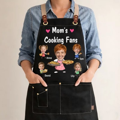 Custom Mom's Kitchen Crew Apron Featuring Kids Cartoon Mother's Day Gift