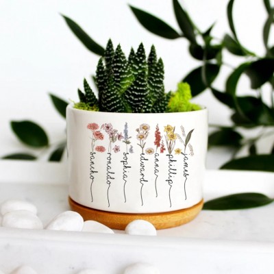 Custom Birth Month Flower Plant Pot Grandma's Garden Plant Pot