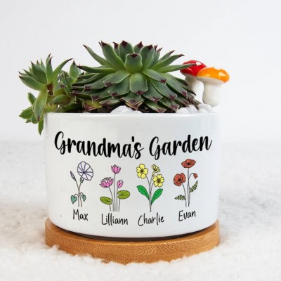 Custom Birth Month Flower Plant Pot Grandma's Garden Plant Pot