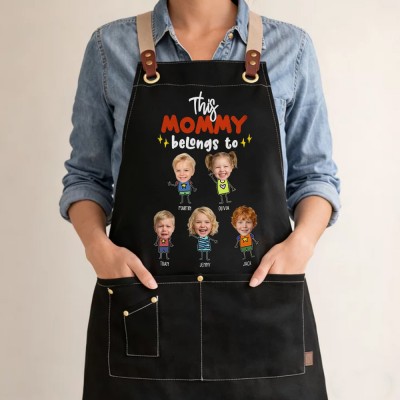 Custom Mom's Kitchen Crew Apron Featuring Kids Cartoon Mother's Day Gift