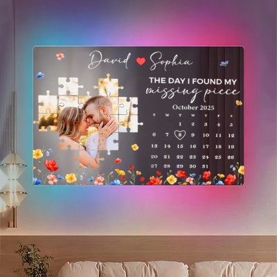The Day I Found My Missing Piece Personalized Photo Mirror Lamp for Couples