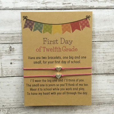 First Day of Twelfth Grade School Bracelet Matching Bracelets Heart Bracelets