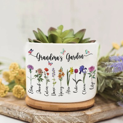Custom Birth Month Flower Plant Pot Grandma's Garden Plant Pot