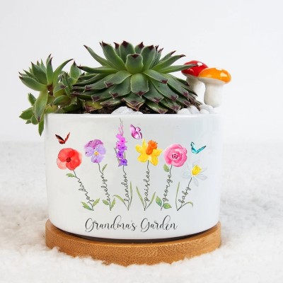 Custom Birth Month Flower Plant Pot Grandma's Garden Plant Pot