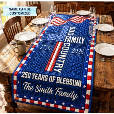 Personalized Patriotic Table Runner for Family Dining Room Holiday Table Decor