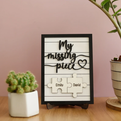Personalized My Missing Piece Couple Wooden Sign Valentine's Day Anniversary Gift For Couple